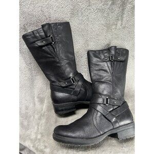 Baretraps Women’s 10 Black Harly Boots Textile Side Zip Mid Calf Moto Bikercore